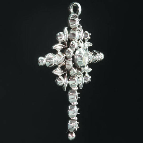 Antique diamonds pendant cross rose pattern Flemish 1860-1870 (image 2 of 4)